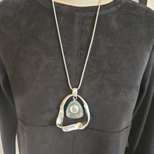 Load image into Gallery viewer, Fashion Jewelry Long Silver Necklace with Folded Geometric Shaped Pendant &amp; Matching Earrings
