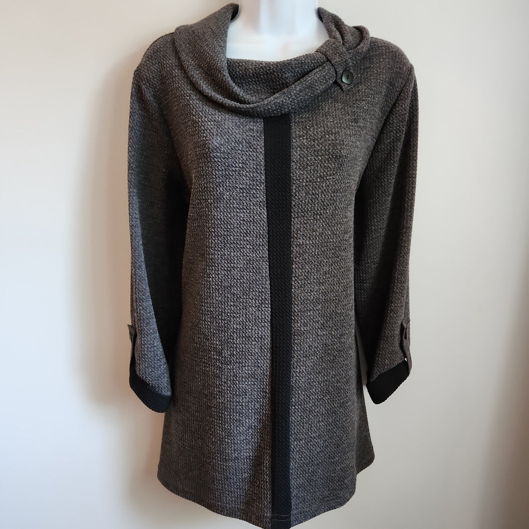 Joseph Ribkoff Grey Black Textured Knit Cowl Collar Tunic