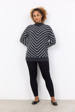 Load image into Gallery viewer, Soyaconcept Nessie Stripe Dark Grey Melange &amp; Light Grey Chevron Stripe Sweater - Wool Blend
