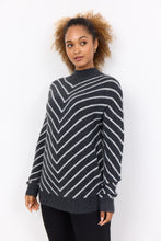 Load image into Gallery viewer, Soyaconcept Nessie Stripe Dark Grey Melange &amp; Light Grey Chevron Stripe Sweater - Wool Blend
