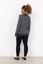 Load image into Gallery viewer, Soyaconcept Nessie Stripe Dark Grey Melange &amp; Light Grey Chevron Stripe Sweater - Wool Blend
