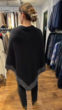 Load image into Gallery viewer, Casa Donna Black V-Neck Poncho with Sparkle Embellished Trim
