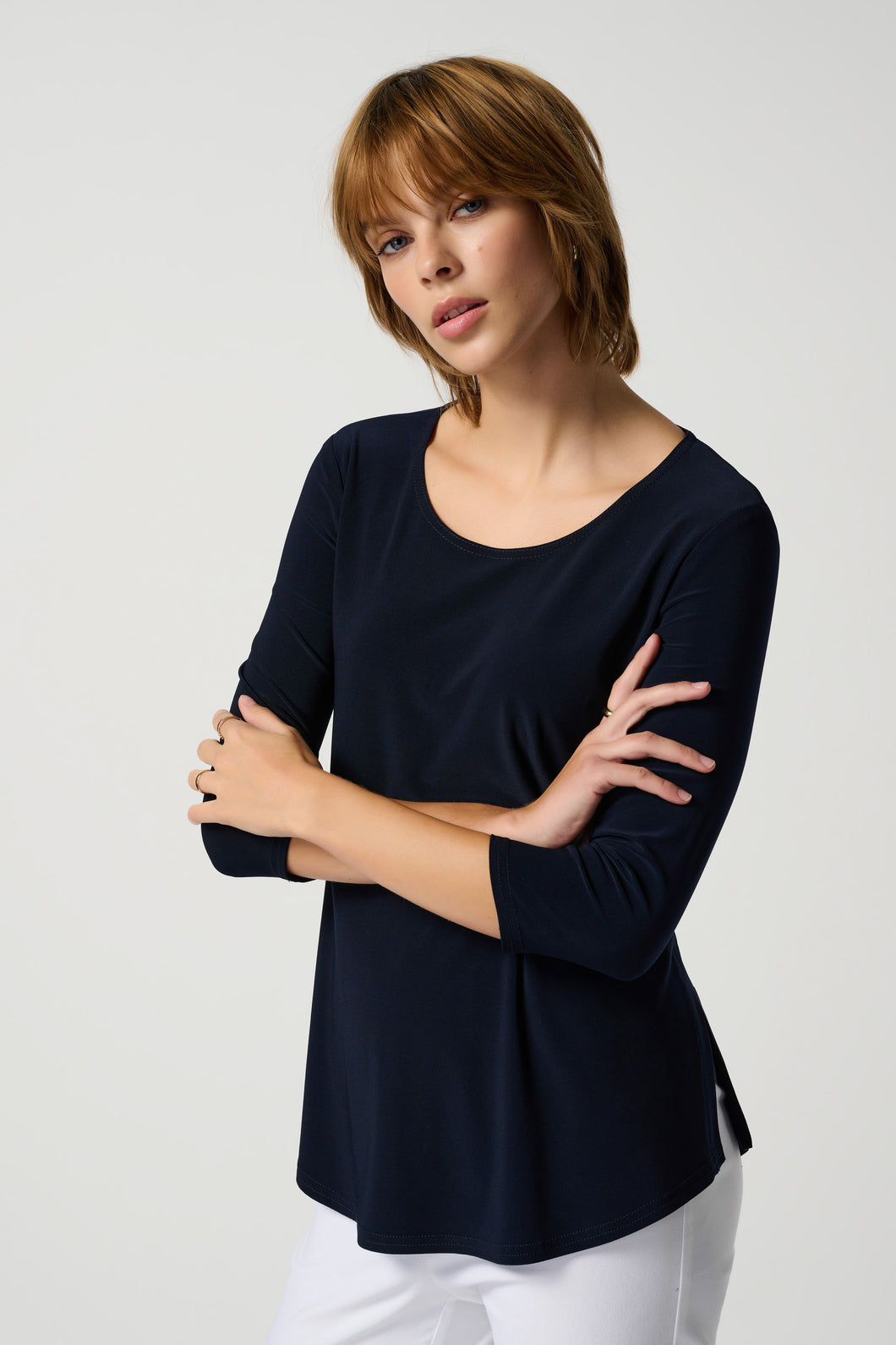 Joseph Ribkoff Classic 3/4 Sleeve Scoop Neck T-Shirt in Midnight Blue or Black