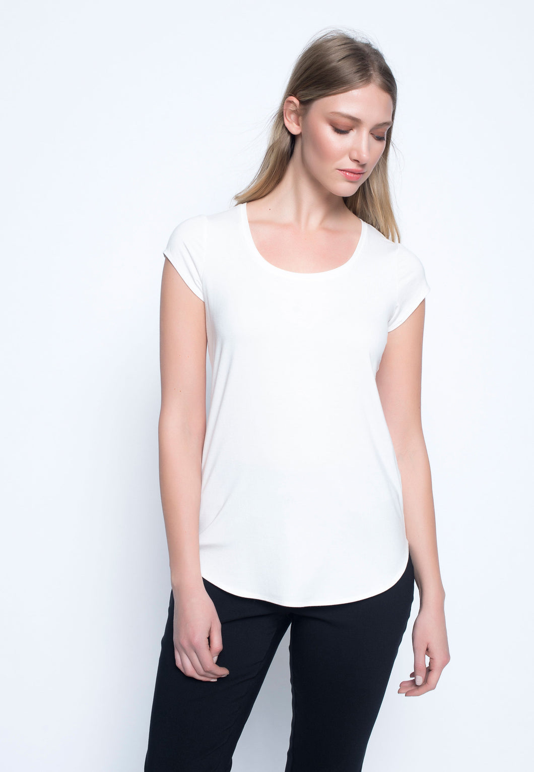 Picadilly Scoop Neck Short Sleeve Top in Black or Off White