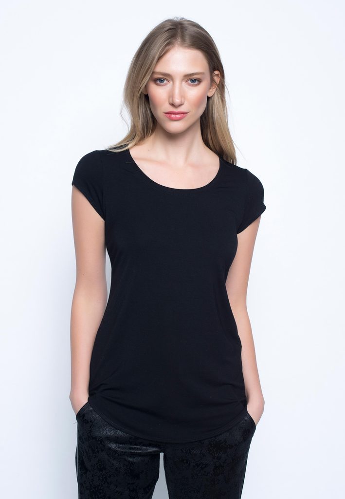 Picadilly Scoop Neck Short Sleeve Top in Black or Off White