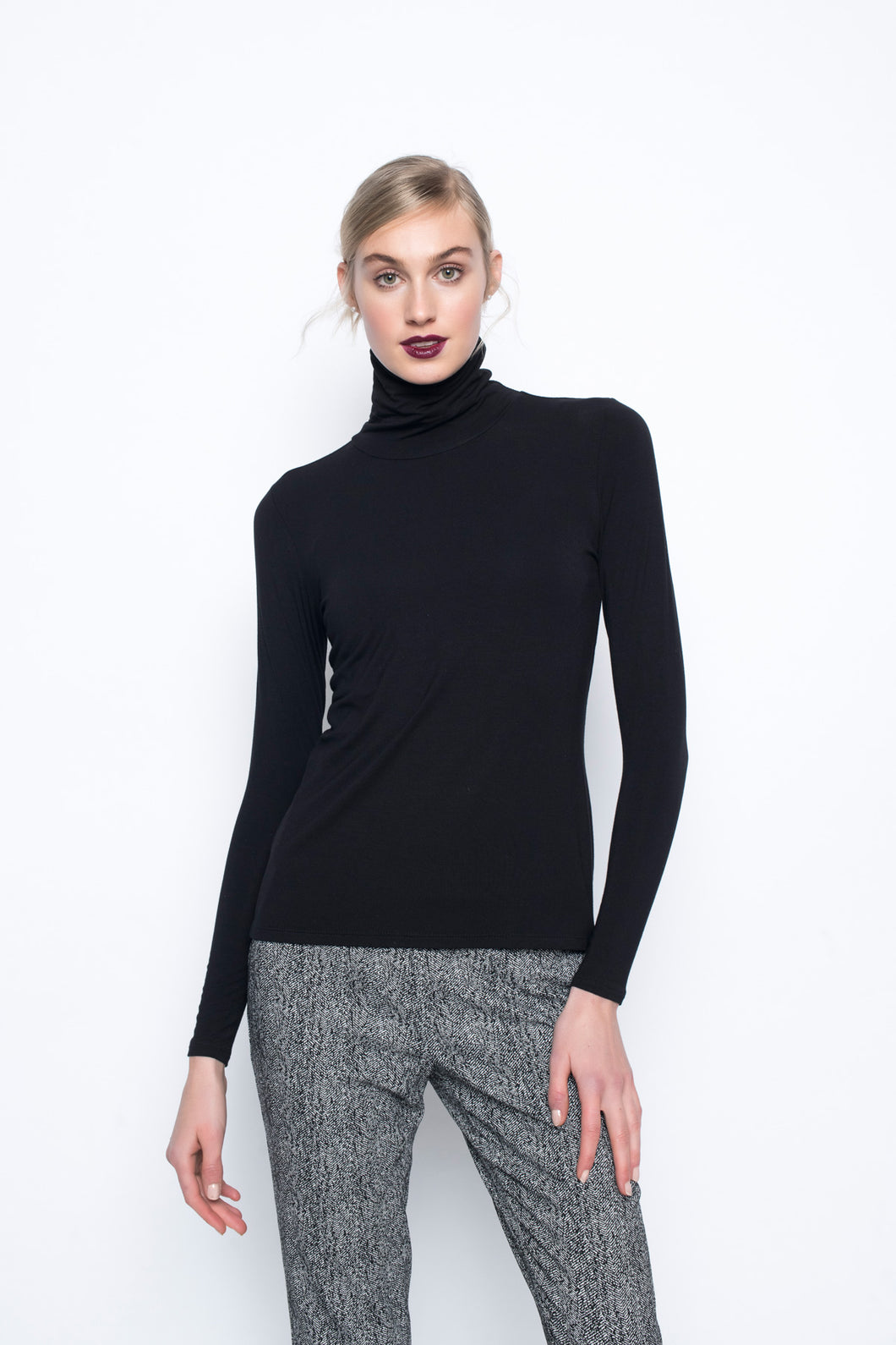 Picadilly Long Sleeve Turtle Neck Top in Black