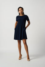 Load image into Gallery viewer, Joseph Ribkoff Scoop Neck Short Sleeve Classic A-Line Dress In Midnight Blue or Black
