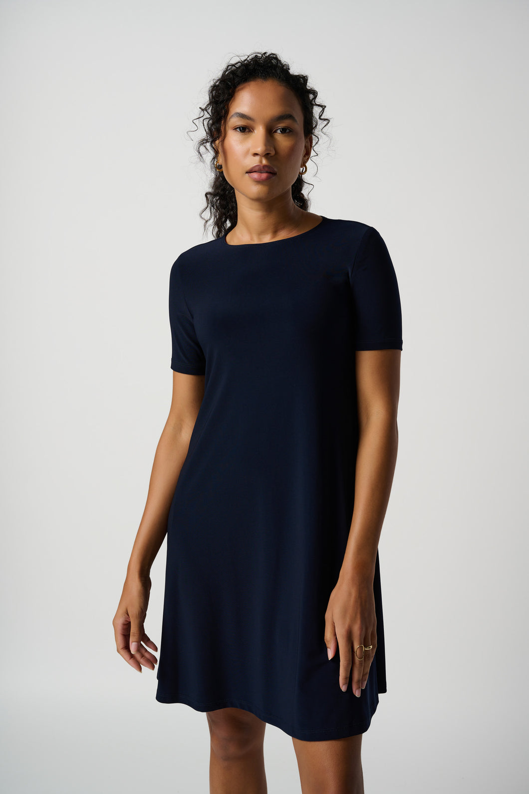 Joseph Ribkoff Scoop Neck Short Sleeve Classic A-Line Dress In Midnight Blue or Black