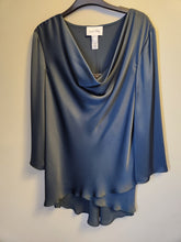 Load image into Gallery viewer, Joseph Ribkoff Cowl Neckline Satin Flared Top in Nightfall or Alpine Green
