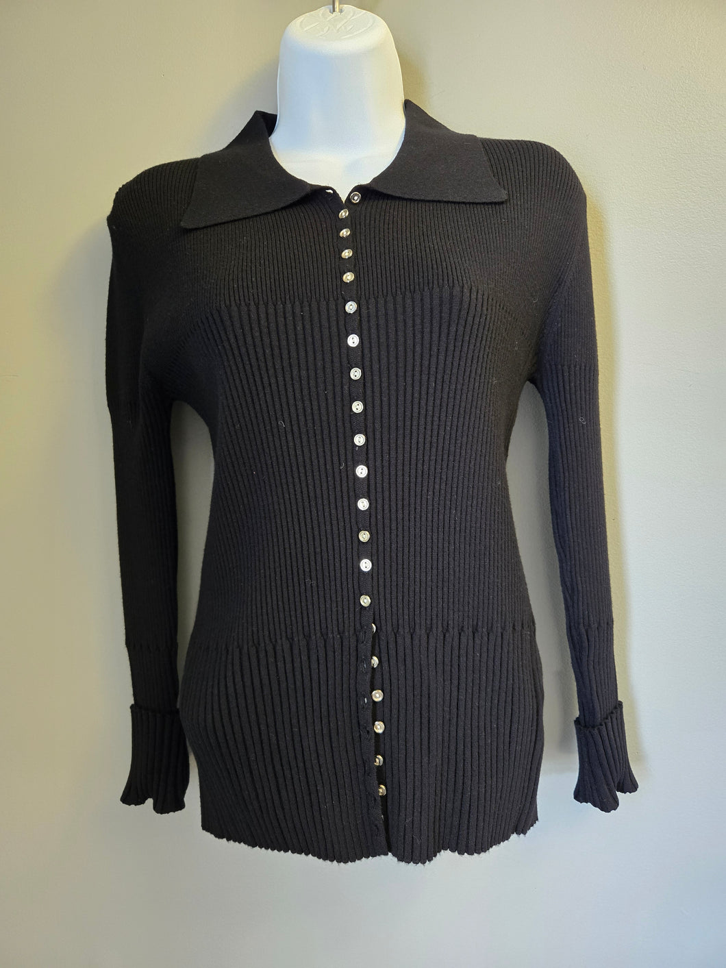 Carre Noir Black Knit Button Front Pullover Sweater