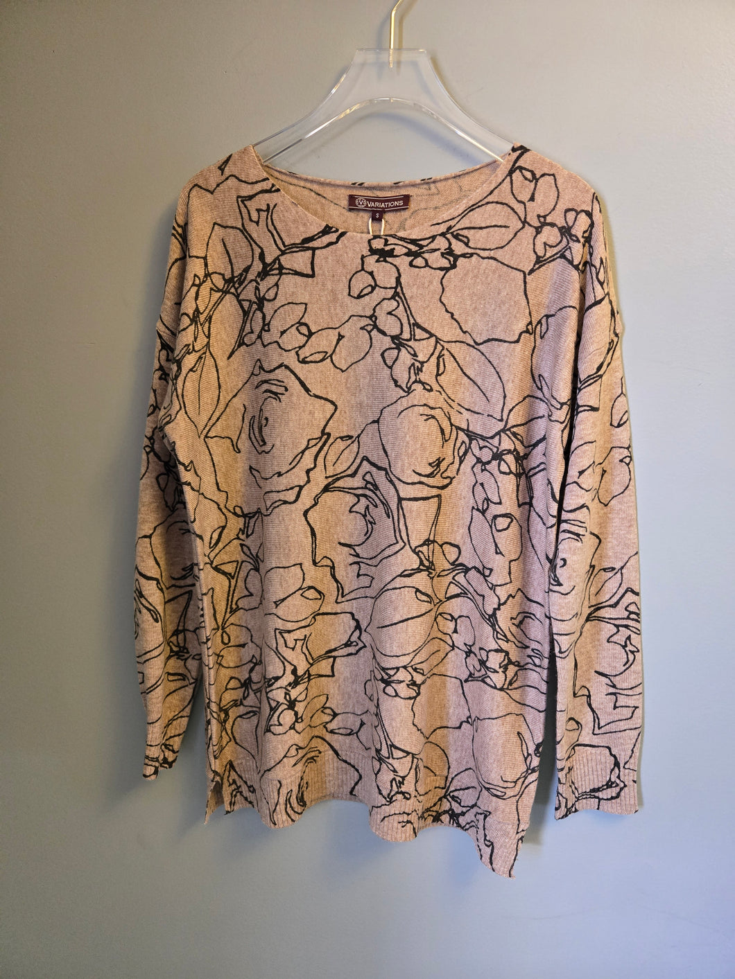 Variations Taupe Melange & Black Print Pullover Sweater