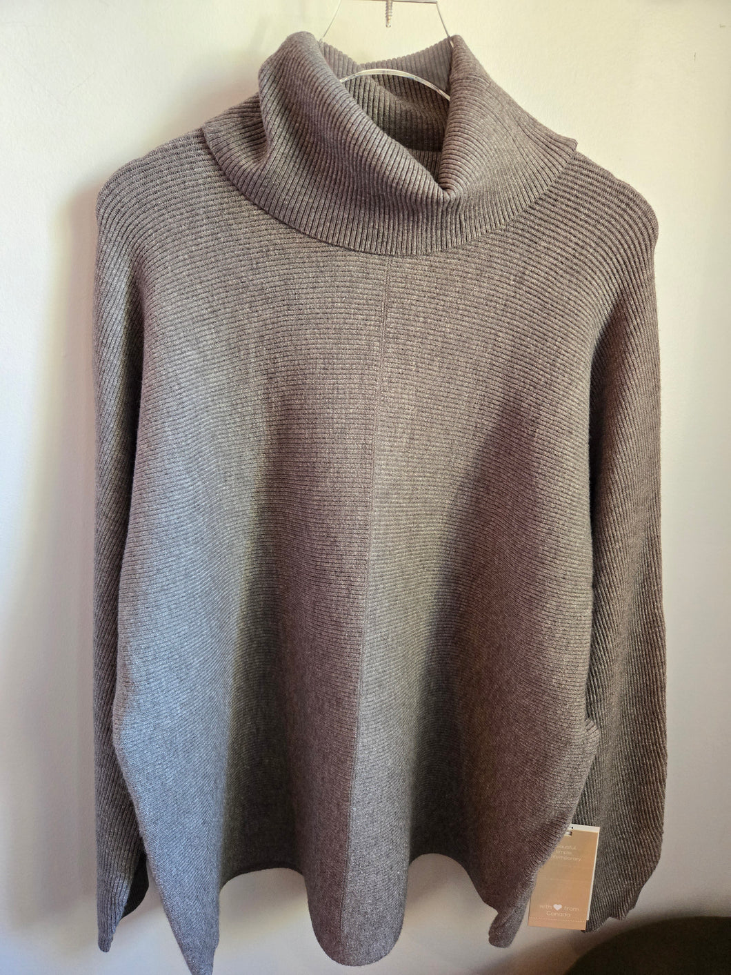 DKR & Co Blue Long Sleeve Ribbed Turtle Neck Sweater with Front Centre Seam