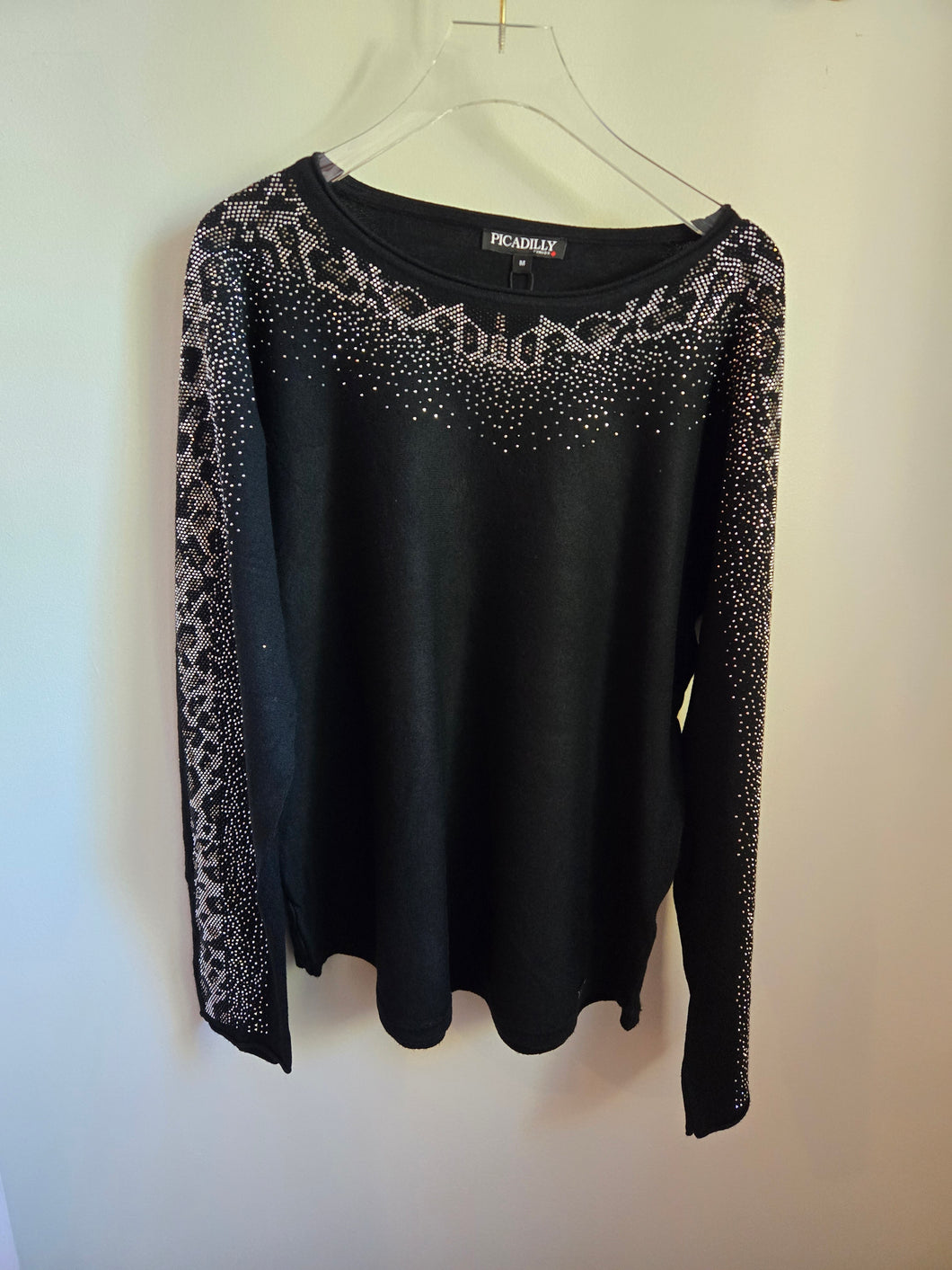 Picadilly Black Sweater with Animal Rhinestone