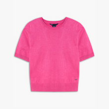 Load image into Gallery viewer, Lois Short Sleeve Round Neck Cotton Blend Sweater with Ribbed Detail in Lilac, Pink &amp; Sand
