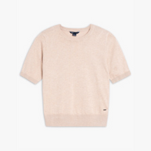 Load image into Gallery viewer, Lois Short Sleeve Round Neck Cotton Blend Sweater with Ribbed Detail in Lilac, Pink &amp; Sand
