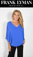 Load image into Gallery viewer, Frank Lyman Blue V-Neck Top with Overlay &amp; Silver Trim
