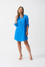 Load image into Gallery viewer, Joseph Ribkoff Coastal Blue Straight Dress with Mandarin Collar &amp; Zipped Neckline
