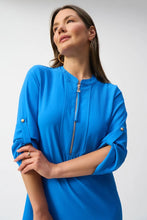 Load image into Gallery viewer, Joseph Ribkoff Coastal Blue Straight Dress with Mandarin Collar &amp; Zipped Neckline
