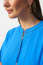 Load image into Gallery viewer, Joseph Ribkoff Coastal Blue Straight Dress with Mandarin Collar &amp; Zipped Neckline
