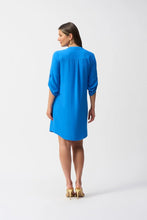 Load image into Gallery viewer, Joseph Ribkoff Coastal Blue Straight Dress with Mandarin Collar &amp; Zipped Neckline
