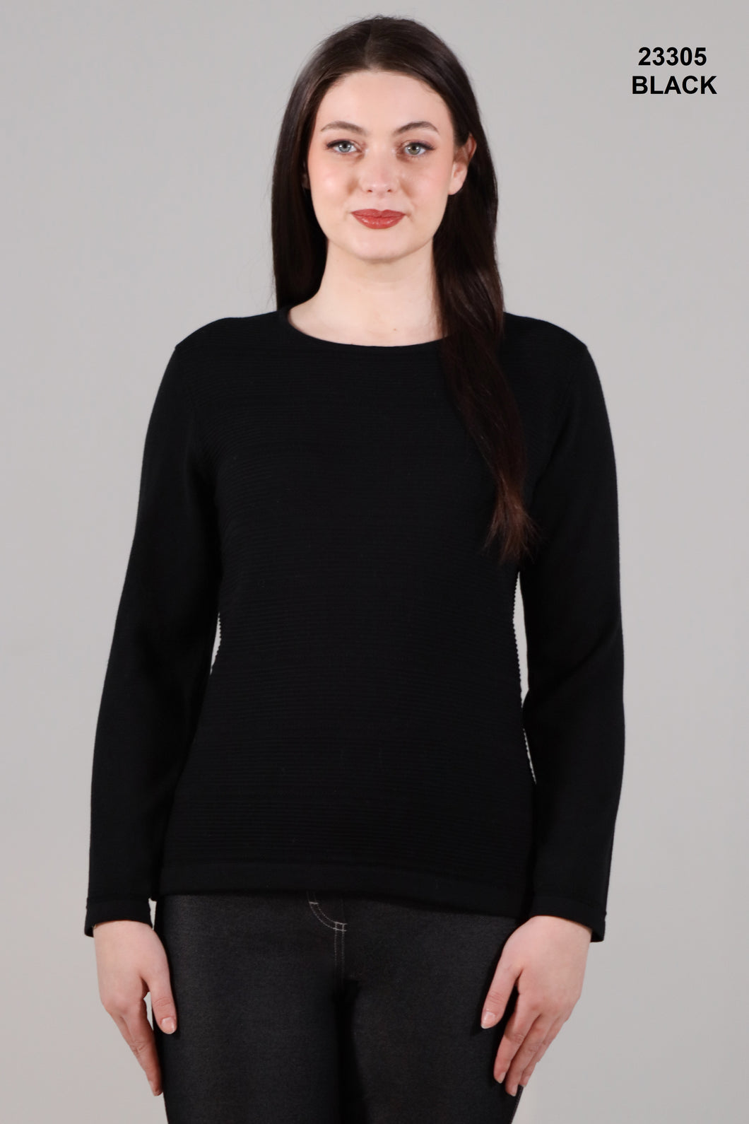 Moffi Round Neck Textured Pullover Sweater in Denim or Black