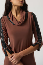 Load image into Gallery viewer, Joseph Ribkoff Toffee Faux-Leather Trim Cowl Neck Tunic
