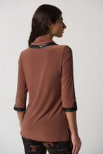 Load image into Gallery viewer, Joseph Ribkoff Toffee Faux-Leather Trim Cowl Neck Tunic
