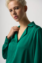 Load image into Gallery viewer, Joseph Ribkoff Kelly Green Long Sleeve Notched Collar Satin Blouse
