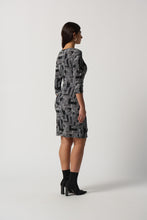 Load image into Gallery viewer, Joseph Ribkoff Black Vanilla Geometric Print 3/4 Sleeve Wrap Dress

