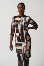 Load image into Gallery viewer, Joseph Ribkoff Black Multi Geometric Print 3/4 Sleeve Sheath Dress
