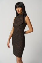 Load image into Gallery viewer, Joseph Ribkoff Black and Brown Sleeveless Bow Collar Dress
