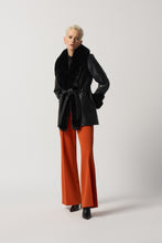 Load image into Gallery viewer, Joseph Ribkoff Black Leatherette Coat With Faux Fur
