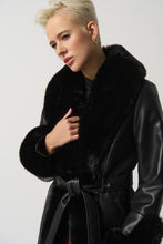 Load image into Gallery viewer, Joseph Ribkoff Black Leatherette Coat With Faux Fur
