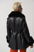 Load image into Gallery viewer, Joseph Ribkoff Black Leatherette Coat With Faux Fur
