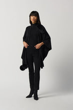 Load image into Gallery viewer, Joseph Ribkoff Black Faux Fur Pom Pom Cape with Stud Detail- One Size
