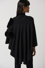Load image into Gallery viewer, Joseph Ribkoff Black Faux Fur Pom Pom Cape with Stud Detail- One Size
