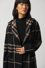 Load image into Gallery viewer, Joseph Ribkoff Black/Oatmeal Plaid Jacquard Hooded Coat
