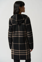 Load image into Gallery viewer, Joseph Ribkoff Black/Oatmeal Plaid Jacquard Hooded Coat
