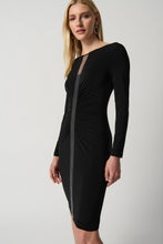 Load image into Gallery viewer, Joseph Ribkoff Black Silky Knit Sheath Dress With Rhinestone Detail
