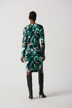 Load image into Gallery viewer, Joseph Ribkoff Black Multi Abstract Print Silky Knit Wrap Dress With Ornament
