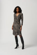 Load image into Gallery viewer, Joseph Ribkoff Black Multi Foiled Dot Print Silky Knit Wrap Dress
