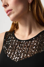 Load image into Gallery viewer, Joseph Ribkoff Black and Gold Silky Knit And Novelty Two-Piece Top
