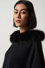 Load image into Gallery viewer, Joseph Ribkoff Black Sweater Knit Poncho With Faux Fur Crewneck - One Size
