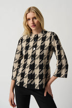 Load image into Gallery viewer, Joseph Ribkoff Black/Oatmeal Plaid Jacquard Sweater Jacket With Mock Neck
