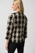 Load image into Gallery viewer, Joseph Ribkoff Black/Oatmeal Plaid Jacquard Sweater Jacket With Mock Neck
