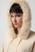 Load image into Gallery viewer, Joseph Ribkoff Almond Sweater With Faux Fur Hood And Pompoms
