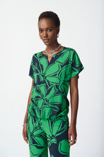 Load image into Gallery viewer, Joseph Ribkoff Midnight Blue &amp; Green Floral Print Georgette Boxy Top

