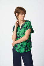 Load image into Gallery viewer, Joseph Ribkoff Midnight Blue &amp; Green Floral Print Georgette Boxy Top
