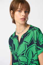 Load image into Gallery viewer, Joseph Ribkoff Midnight Blue &amp; Green Floral Print Georgette Boxy Top
