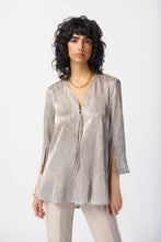 Load image into Gallery viewer, Joseph Ribkoff Champagne &amp; Gold Novelty Knit Zipped V- Neckline 3/4 Sleeve Tunic
